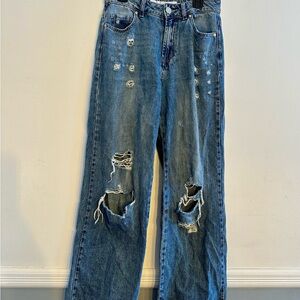 Indigo Rein Light Blue Denim Jeans Wide leg Distressed